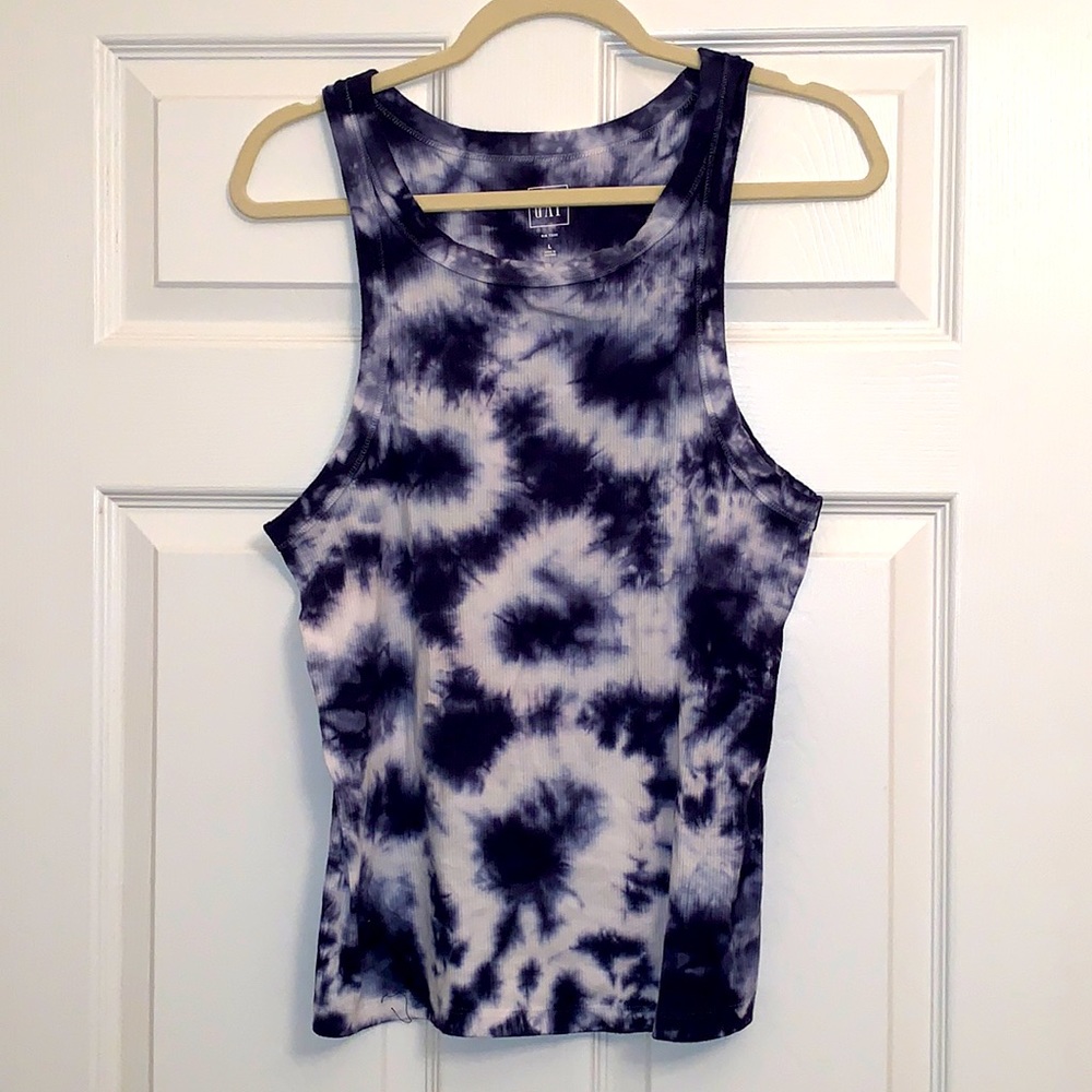 Gap Navy & White Tie Dye Style Ribbed Tank size L